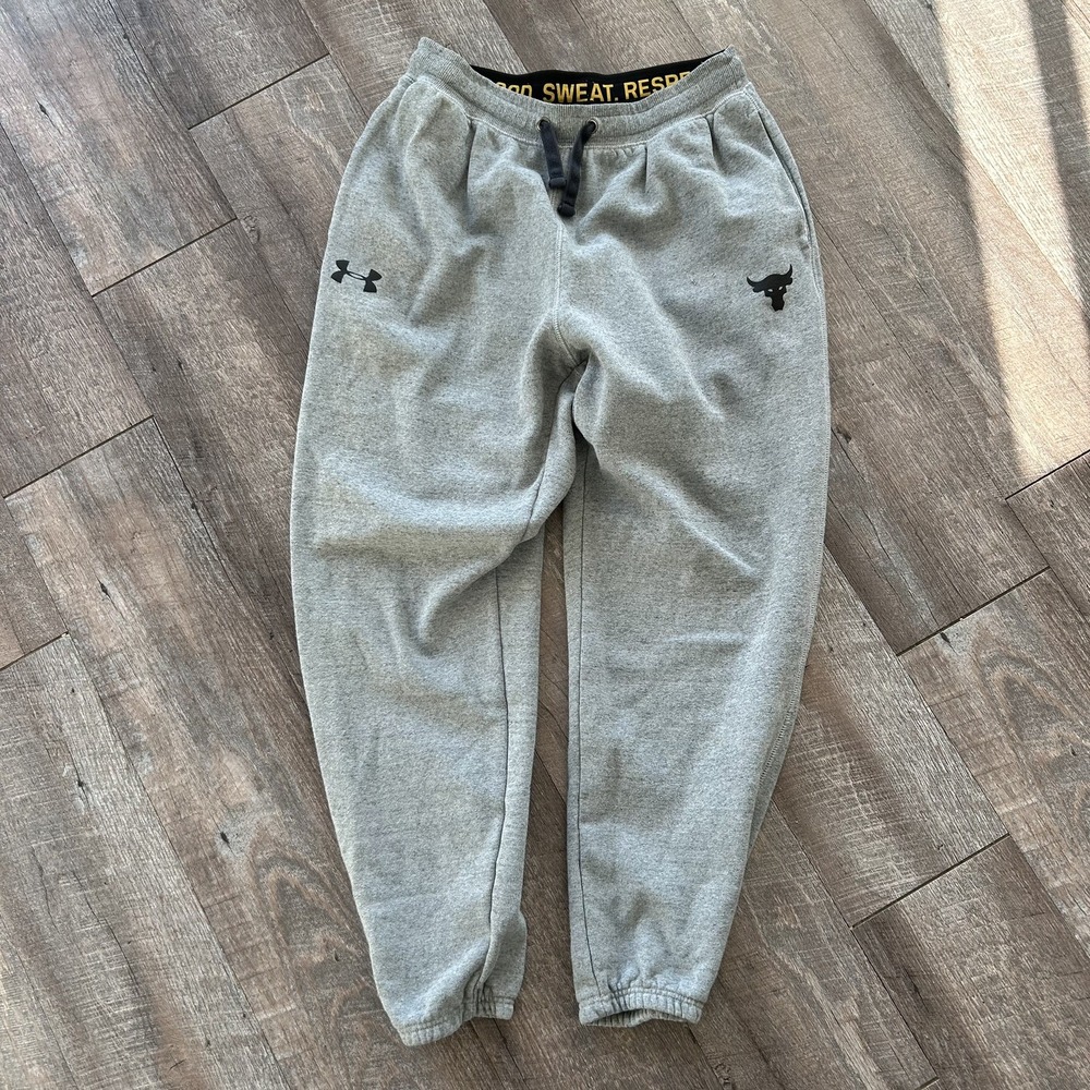 Under Armour Project Rock Rival Fleece Joggers Mens Size Large Gray gym workout